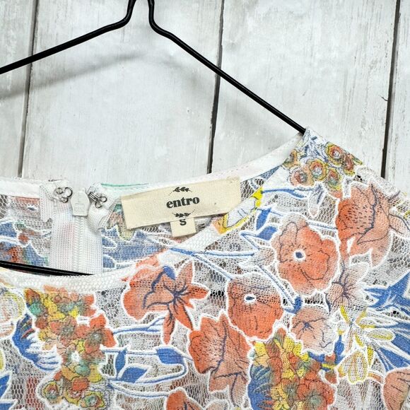 Entro Romper Women S White Floral Fit & Flare Ruffle Short Bell Sleeve Lace Trim - Picture 2 of 4